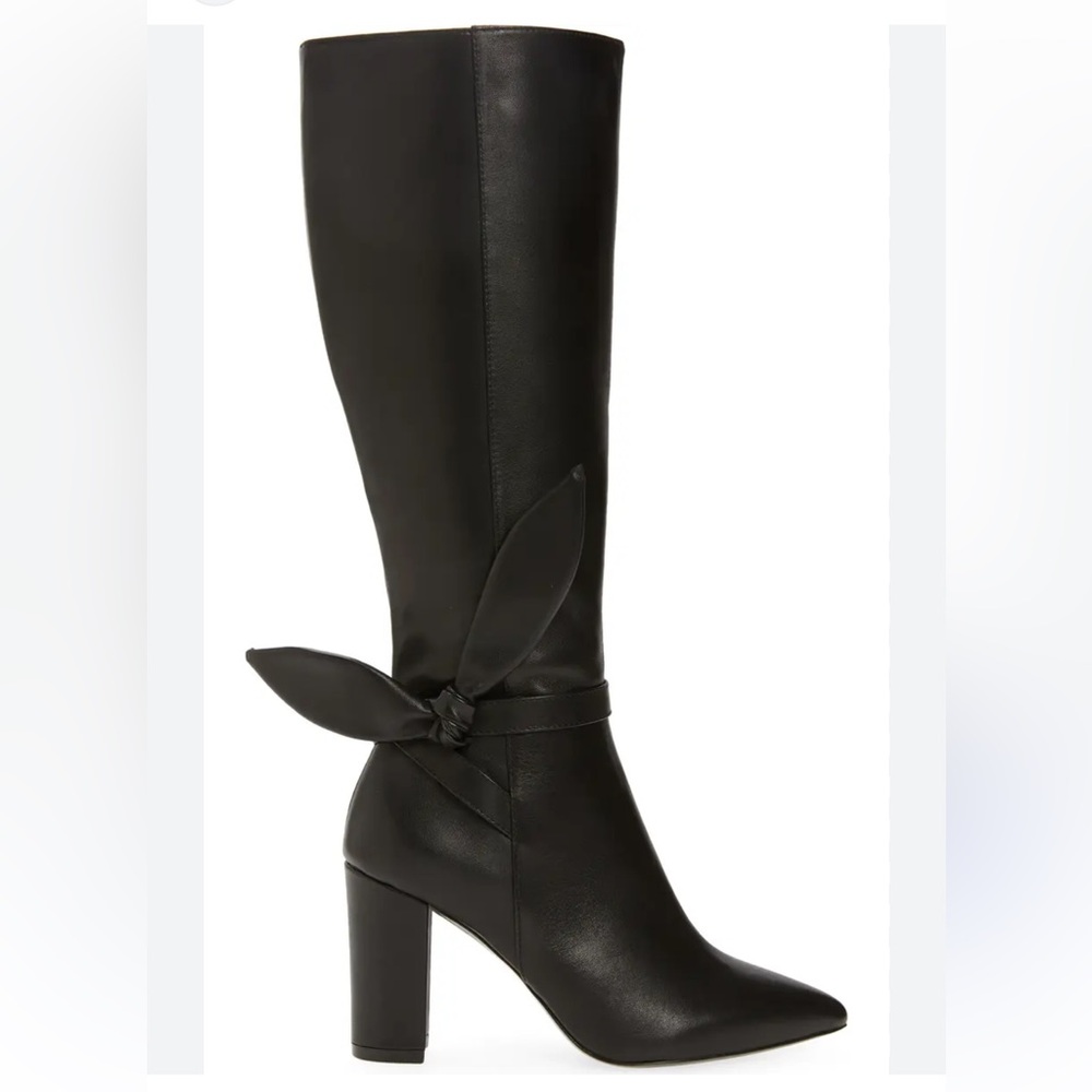 Jojo + Palenki Nwot Andcor Black Leather Knee High Bow Detail Heeled Boots